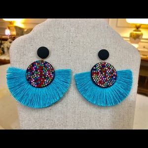 Fun turquoise fringe rhinestone earrings
